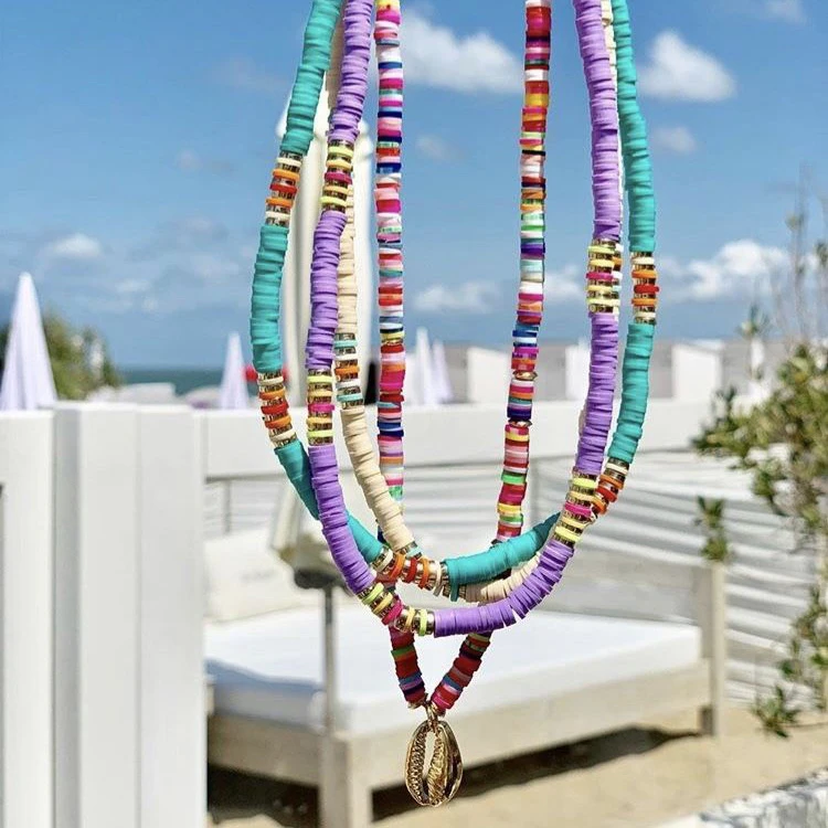 Hot Sale Colorful Vinyl Disc Beads Handmade Jewelry Polymer Clay Shell Necklace