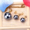 Hot Sale Stainless Steel Jewelry Sets Women Black Pearl Party Necklace Earrings Set Gold Plated Jewelry Necklaces
