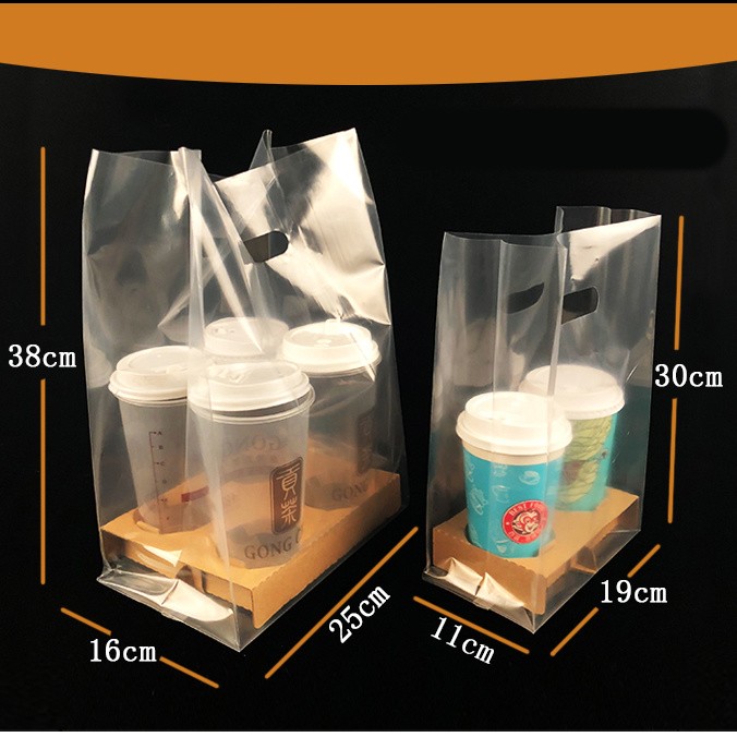 Hot Sell Sanding Clear Takeaway Packaging Bag with Kraft Paper Saucer for Coffee Mike Tea