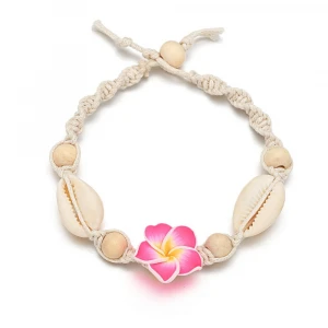 Hot sell sea beach fashion hand made shell beaded ankle bracelet for women plumeria jewelry