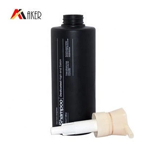 Hot selling 500 ml black PET straight round empty plastic shampoo bottle with lotion pump