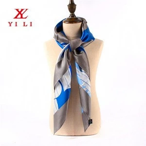 Hot selling high quality customized floral square blue women silk scarf