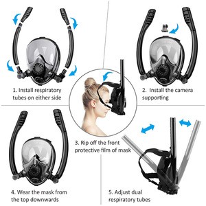 hot Upgraded Full Face Snorkel Mask, 180 Degree View Anti-Fogging Scuba Diving Mask with Double Tube