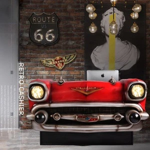 Industrial Vintage Head Car Shaped Table Bar Counter Furniture Design Red Color For Office Reception Counter