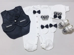 Jewel Crowned Vested New Born 5 Pieces Baby Clothing Set