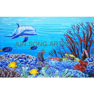 JS MAM-DP02-B Blue Mosaic Art Murals Dolphin Mosaic Tile Picture Glass Mosaic Art Swimming Pool Tile