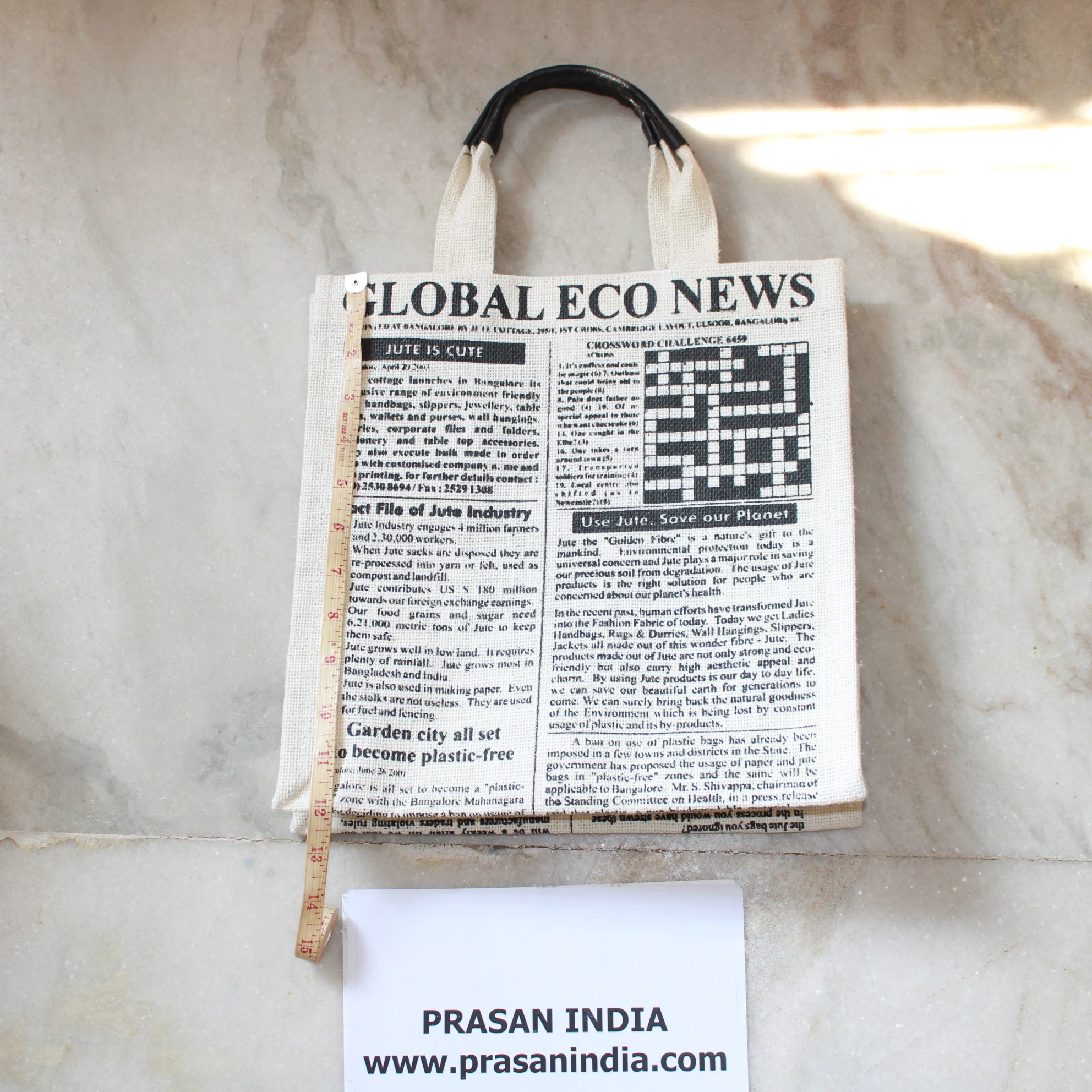 jute bag shopping from brand PRASAN INDIA made up of authentic waterproof coated burlap hessian and newspaper print