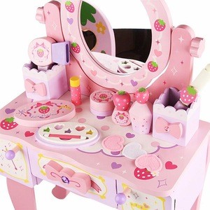 Kids Pretend Play Simulation Furniture Toy Story Dress Wooden Girl Dressing Table Toy For Baby
