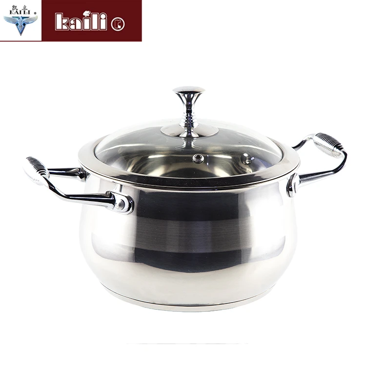 Kitchen Cookware Stainless Steel Stock Pot With Glass Lid And Two Side Handle