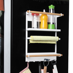 Kitchen Refrigerator Shelf Spice Roll Paper Towel Bag Fridge Holder Side Wall Hanging Refrigerator Storage Rack