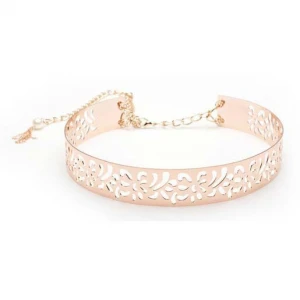 Ladies fashion metal belt with flower punch-outs and metal chains