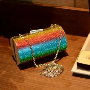 Ladies Rhinestones Clutch Purse Shiny Cans Shaped Rainbow Diamonds Crystal Colorful Evening Shoulder Bags