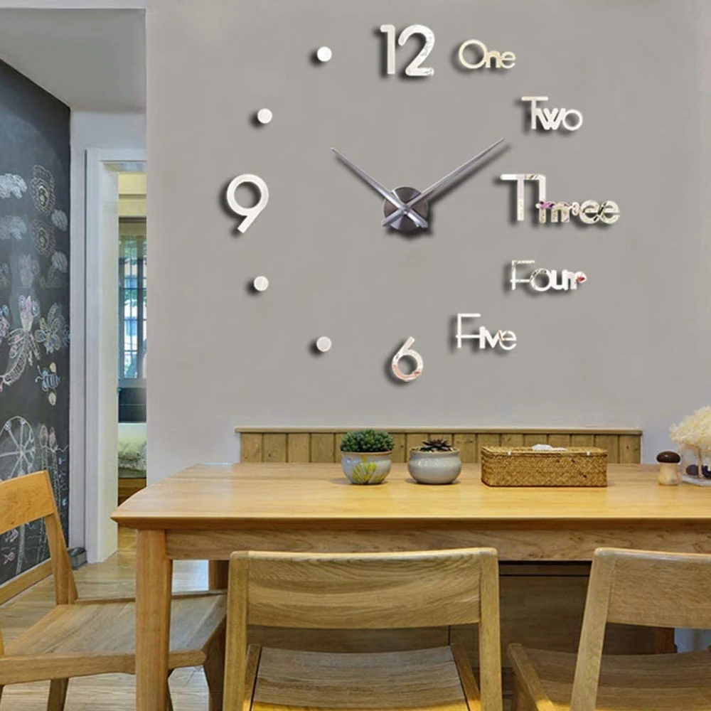 Large DIY 3D Acrylic Wall Clock Modern Design Clock Mirror Sticker Living Room Decor