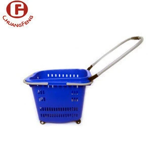 Large room plastic shopping basket with wheels
