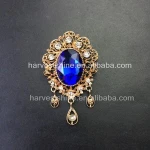 Large Royal Blue Stone Crown Brooch Pins,Rhinestone Broach,Bridal Crystal Broach For Wedding
