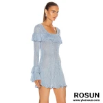 latest summer  ruffle metallic shinning yarns ladies mini dress