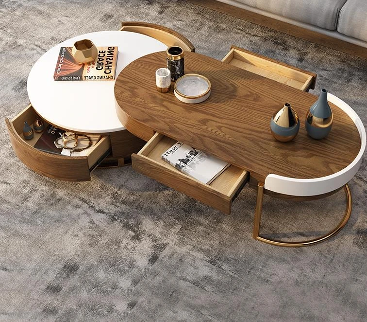 Living Room Center Table Wooden Tea Table Set Wood Round Nested Coffee Tables