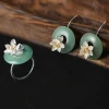lotus Fun Round Lotus Whispers Shape ring  Drop Earring Pendant Necklace 925 Sliver Jade Jewelry Set For Women
