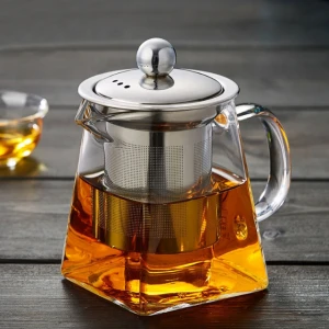 Low MOQ Personalized Clear Glass Pyrex Tea Pot With Infuser