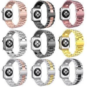 Luxury Design Smart Band 3 Beads Stainless Steel Link Watch Bands Metal Bracelet for Apple Watch Strap 38 mm 42 mm iWatch Series