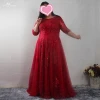 LZF093 Plus Size Dresses Custom Design Beading Red Evening Dresses With Long Sleeve