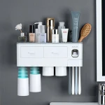 Magnetic Toothbrush Holder with Toothpaste Squeezer with Cups for 2/3Persons in Bathroom Storage Rack Nail Free Mount