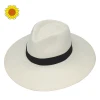Magnificent Summer Unisex Hand Woven Ivory Japanese Glazed Paper Cowboy Hat with Black Ribbon Trim UPF 50+