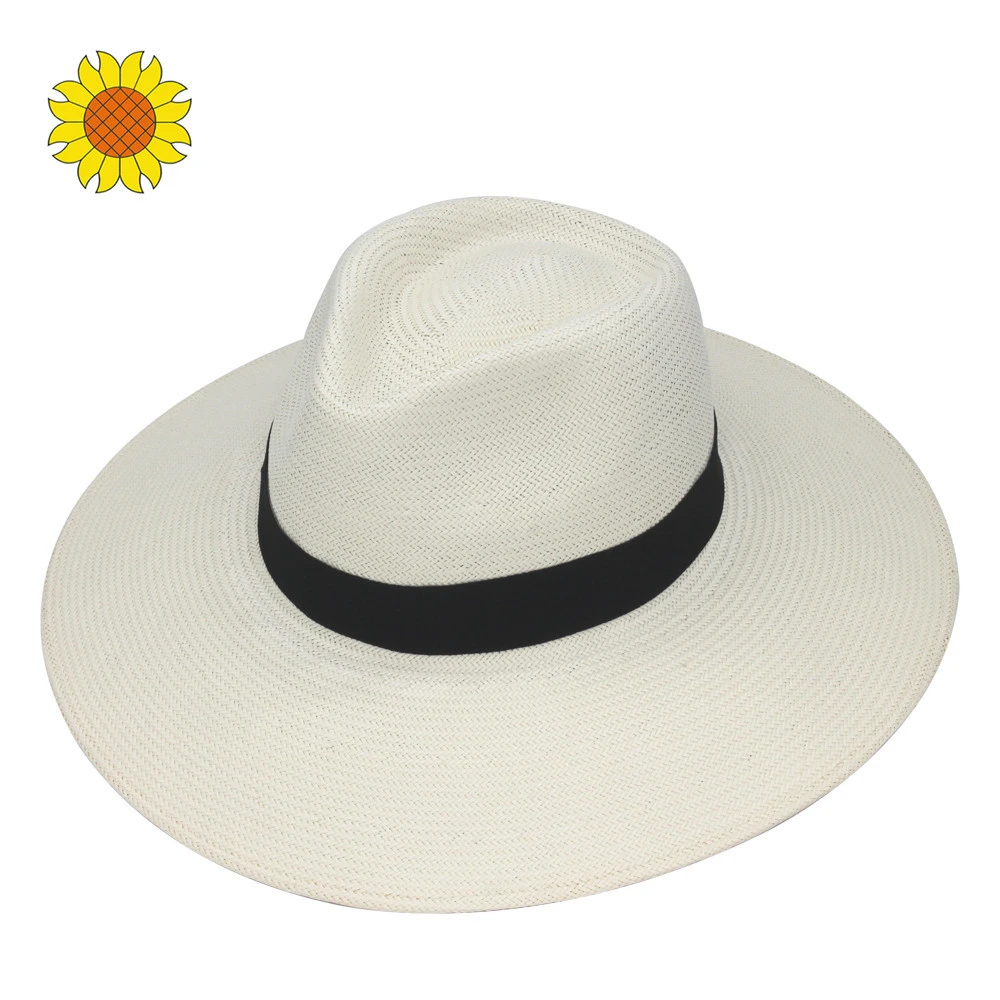 Magnificent Summer Unisex Hand Woven Ivory Japanese Glazed Paper Cowboy Hat with Black Ribbon Trim UPF 50+