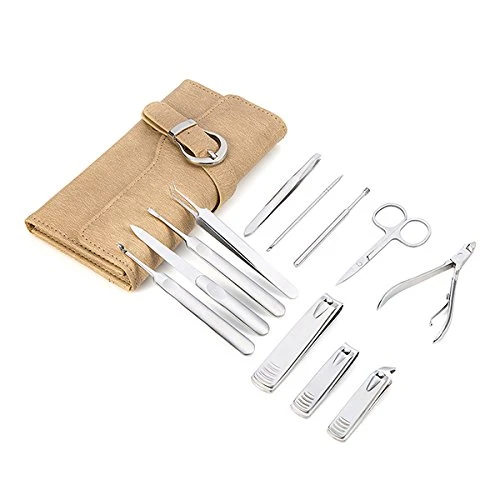 Manicure Pedicure Set Nail Clippers 12 Piece Stainless Steel Kit Beauty Care Tools with Leather Case