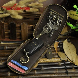 Men genuine leather key wallet with card holder