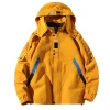 Mens jacket windproof full zipper hit color detachable hood fashion all-match coat jacket
