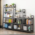 Metal Wood KD Furniture Industrial Bookcase Modern Book Shelf Ladder Steel Frame Wooden 4 Tier Bookshelf