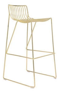 modern design luxury plating metal iron wire mesh high bar chair copper gold barstool furniture for sale