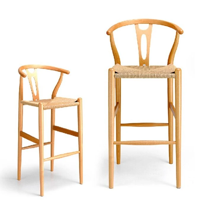 Modern design rattan high bar chair,armrest solid wood frame rattan bar stool chair