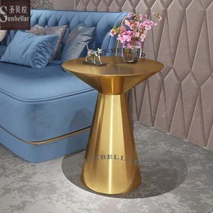 modern new design  coffee table round rose gold stainless steel brass metal table hotel furniture corner table