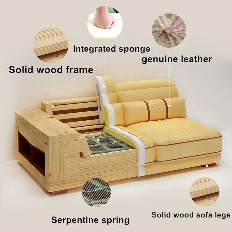 Modern Style Home Furniture Sectionals Couch Sofa Set Living Room Furniture Genuine Leather Sofas with Massage