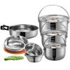 Multi-Function Stainless steel Cookware Outdoor Camping hiking Pot Portable outdoor pan Bowl 8-person Picnic Set pot