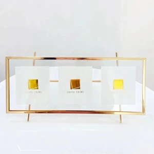New Arrivals Creative Metal Transparent Double Glass Picture Photo Frames With  Iron Easel