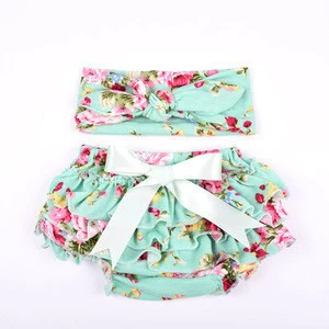 New baby aqua floral cotton underwear and headband set cute baby panties