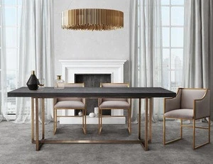 New design gold Metal frame black wood top dining table for 6 peoples dining room furniture