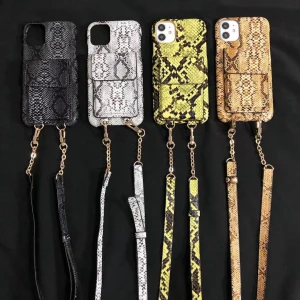 New Fashion Phone Case Snake skin PU leather crossbody rope case , insert card for iphone 11pro max phone case chain