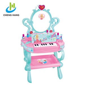 new pretend play makeup mirror toys electric toy piano dresser table preschool game for girls