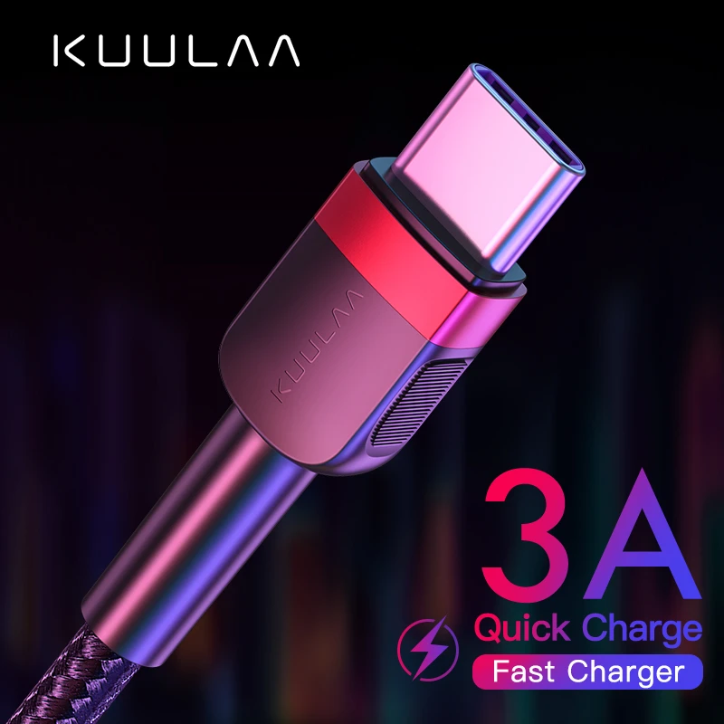New Product Kuulaa Quick  Fast Charge Nylon Braided 12V 3A USB Type C Data 3.0 Mobile Charger Cable