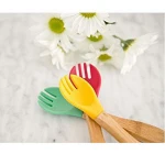 Newly Redesigned Baby Toddler Bamboo Training Forks. Bpa Free Silicone. A Great Baby Gift Set