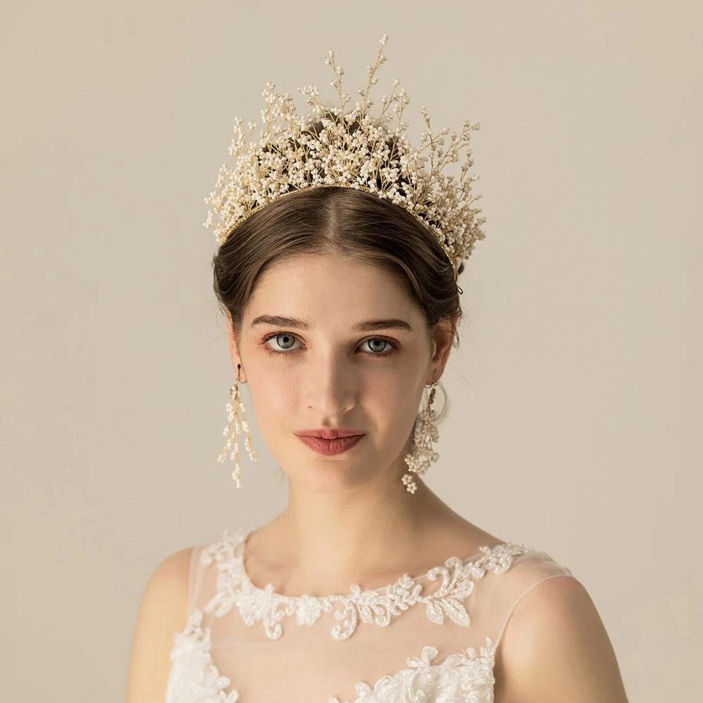 O878 Handmade high quality wedding hair accessories  pearl princess pageant crown wedding bridal tiara