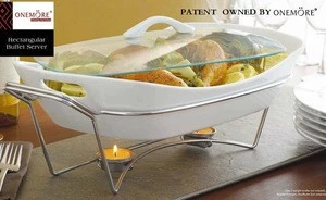 ONE-MORE Double Warmer Casserole with Metal Stand and Glass Lid