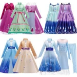 Online Girls Long Sleeve Ice Queen Cosplay Costume Party Princess Costume Movie Frozen 2 Elsa Dress BX1655