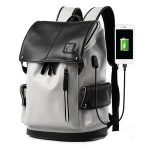 Outdoor Sport Waterproof PU Leather Man Black School Backpack For University Student Backpack with usb port