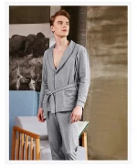 Pajama Set for Men Long sleeve nightwear  men pajamas Solid White Ivory Mens Long Sleeve Classic Woven Cotton  PJ Set