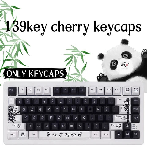 Panda Keycaps Black and White Cherry Profile 139 Keys PBT Dub Sye KeyCaps PBT for 60% 61 64 68 71 75 81  Mechanical Keyboard